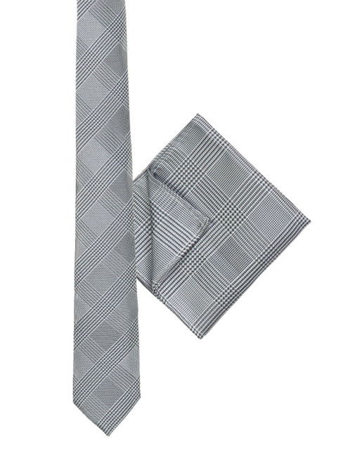 Boys grey tie and hanky set - Plaid