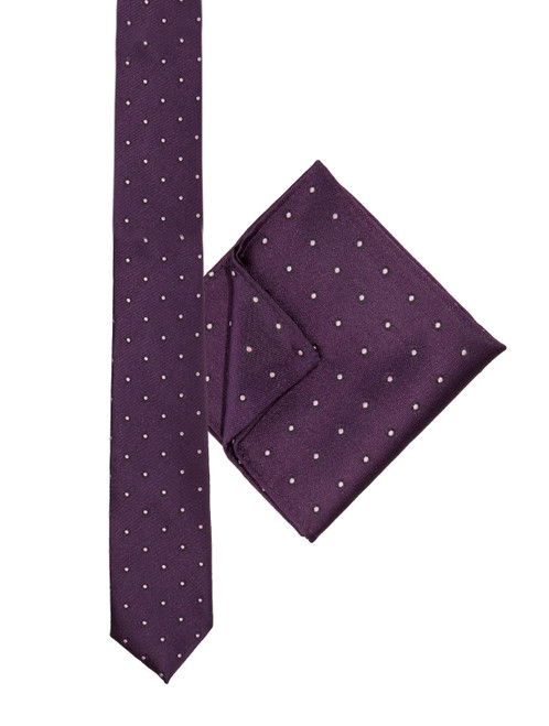 Boys purple tie and hanky set - Polka Dot