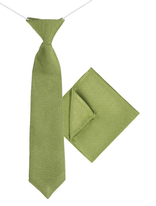 Boys green elasticated tie and hanky set - Cotton