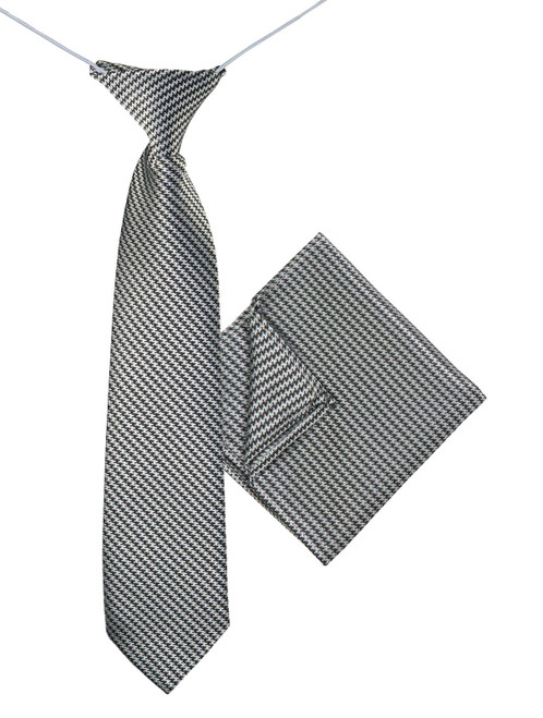 Boys black elasticated tie and hanky set - Houndstooth