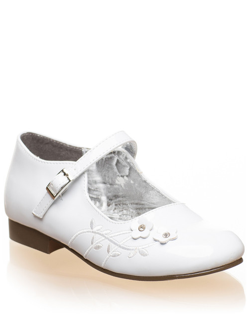 Girls White Flower Girl Shoes