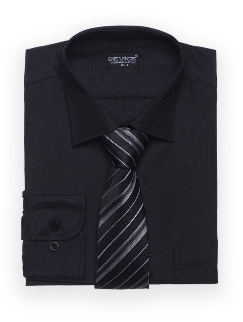 Boys black shirt and tie set