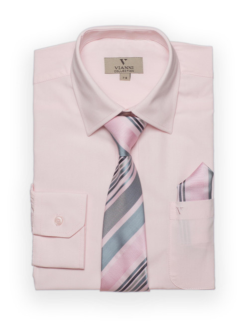 Boys pink shirt tie and hanky set