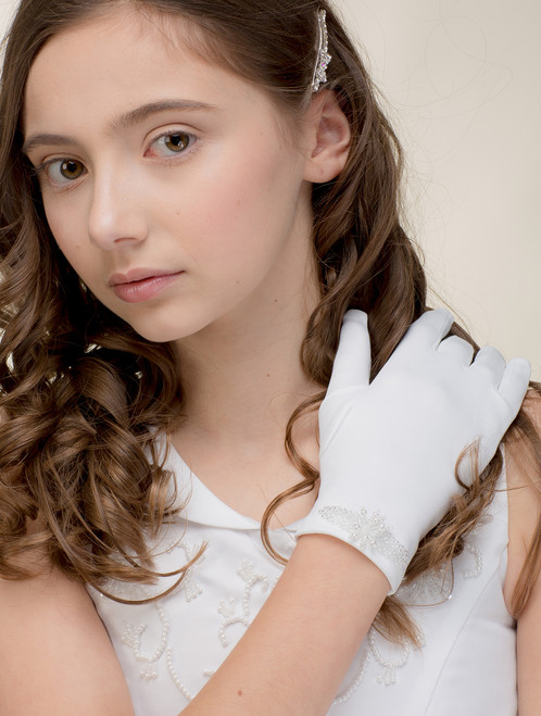 Girls white communion gloves