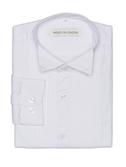 Boys white pleated wing collar shirt - Paisley of London