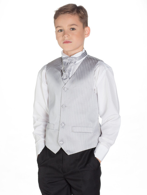 Boys silver striped waistcoat suit