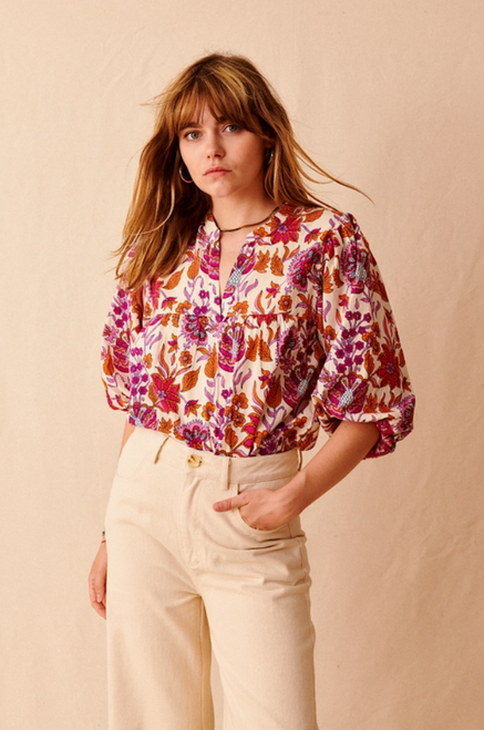 Seine Sangria Printed Blouse
