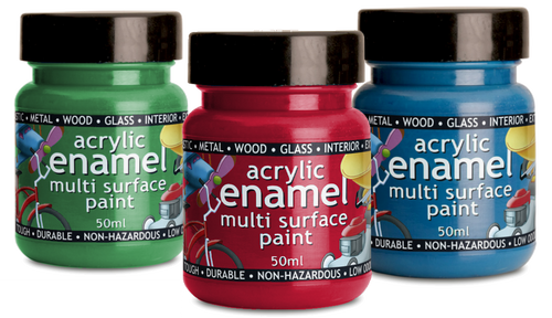 Polyvine Acrylic Enamel Paint pots in 50ml in a variety of colours