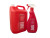 This is a picture of a red 5L Bottle of Firecheck™ flame retardant fluid and a red 750ml spray mist bottle of Firecheck™ fire retardant liquid.