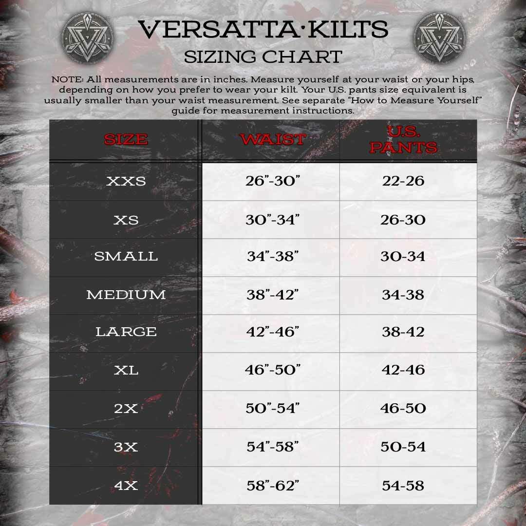 Men's In Description Kilt Sizing Chart