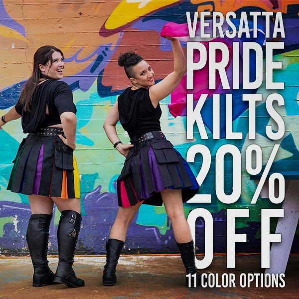 20% Off Versatta Pride Hybrid Cargo Kilts - All Styles: Ace, Bi, Trans, Bear, Demi, Lesbian, Gay,  Non-Binary, ENBY,  Pan, and Rainbow!