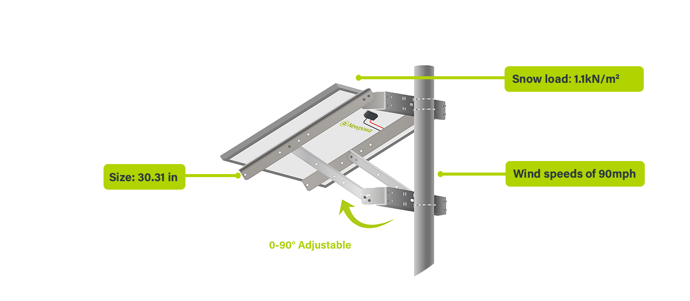 Newpowa Universal Solar Panel Double Arm with Support Pole and Wall Mount  Bracket, 0-90° Tilt Angle, up to 220W/30.31 Width