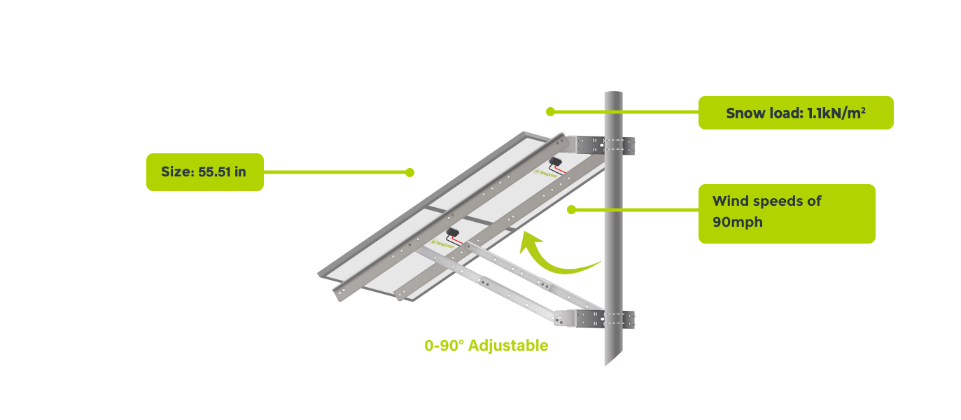 Newpowa Panel solar universal de doble brazo con poste de soporte y soporte  de montaje en pared, ángulo de inclinación de 0-90°, hasta 220W/30.31 de