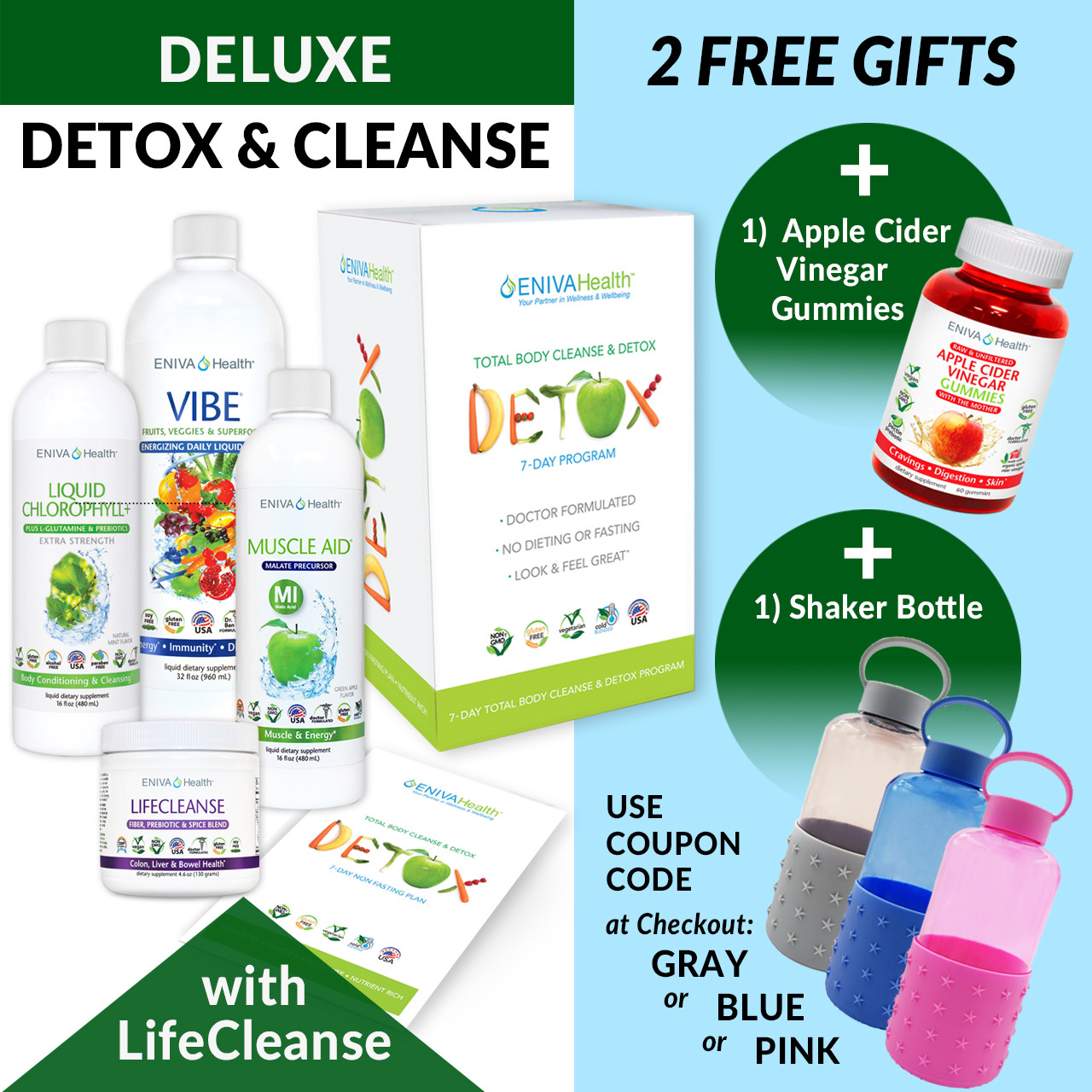 Easy Detox & Body Cleanse Bundle, Whole Body Natural Cleanse Kit - VIBE Fruit Flavor (32 oz), 7-Day Detox and Cleanse, No Fasting, Easy to Use, No Dieting, Natural Ingredients, Whole Body Detox - With FREE Shaker Bottle and FREE Apple Cider Vinegar Gummies - Product ID: 32023
