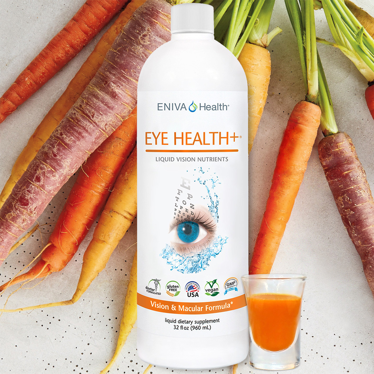 The advanced liquid formula of Eniva Eye Health+ aids in quicker absorption and use of ingredients than tablets or pills which must first dissolve in the digestive system before being absorbed.*