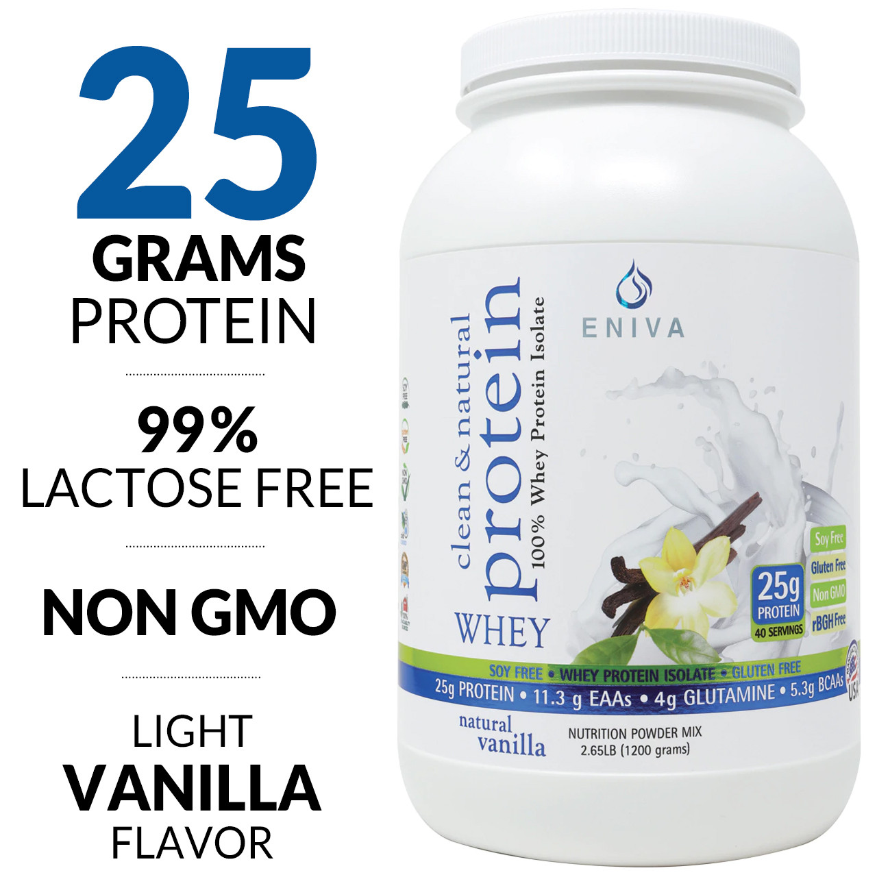 Eniva Natural Whey Protein powder, highly purified and specialized hydrolyzed whey protein isolates, natural protein peptide hydrolyzates, Bioactive Protein Peptide System (BPPS), lean muscle mass development, all-natural purified, natural source branched chain & essential amino acids, supports heart and immune health*