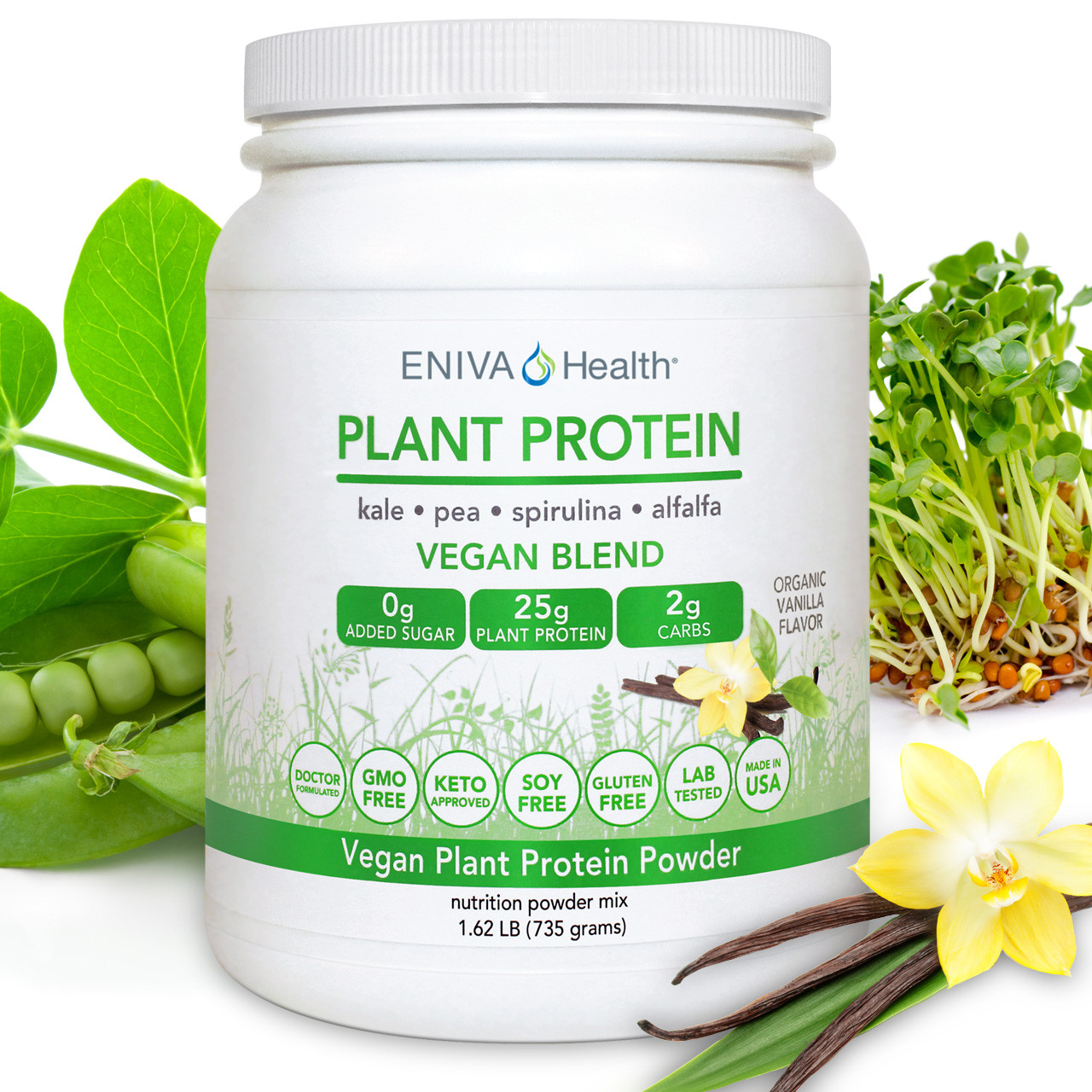 Ultra Smooth Plant Protein, NEW, Vegan Protein with Kale, Spirulina, Alfalfa, Pea Protein, Organic Vanilla,  ID 7401