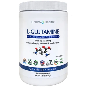 Eniva L-Glutamine essential amino acid, immune, muscle and gut health. 5 Grams, 101 servings, All natural, Soy Free, Gluten Free, No Sugars, Product ID 7303