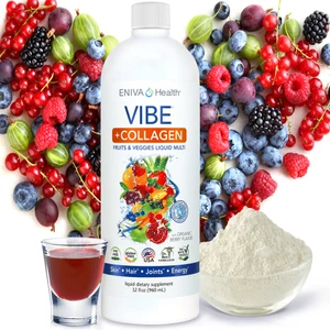 VIBE + Collagen Liquid Daily Multi, Superfoods, Collagen, Hyaluronic Acid, Healthy Aging, Collagen Supplement, Collagen Powder, Fruits & Veggies Daily Multi Vitamins, Liquid Supplement, 32 oz, ID 27060