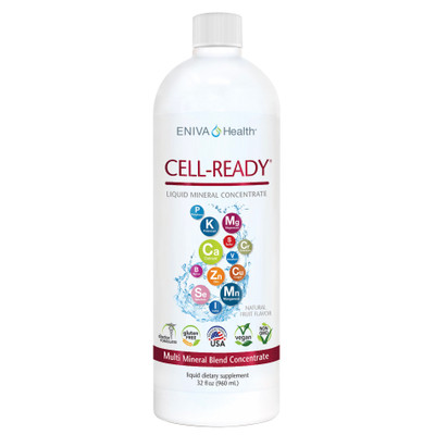 Eniva Cell-Ready Natural FLAVOR, fruit natural flavor, liquid minerals supplement 32 oz, multi minerals, liquid dietary supplement, natural daily multi, all natural, physiologic balance of minerals, Solutomic technology, advanced aqueous mineral nutrition, nutritional balance, mineral ions, ionic minerals, sparkling clear solution, quicker and faster absorption than tablets or capsules, quick dissolve in digestive system, bioavailable nutrients, Solutomic, submicron mineral ions, enhanced absorption, Aqueous Stabilization, Product ID 17005