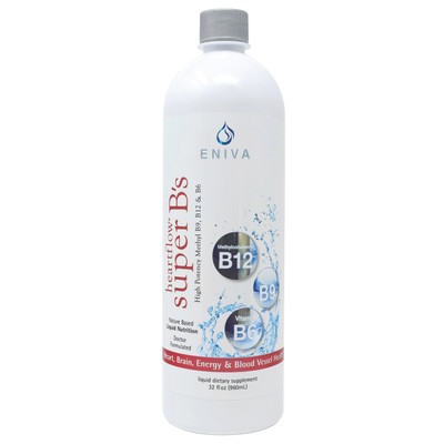 Eniva Heartflow Super Bs, 32 oz heart health supplements support the health of blood vessels, high-potency B-vitamins, healthy and normal homocysteine levels, High-Potency B12 and B6, cardiovascular health, neurologic function, nerve function, brain function, memory, emotional health, mood, stress management,* Product ID 11010