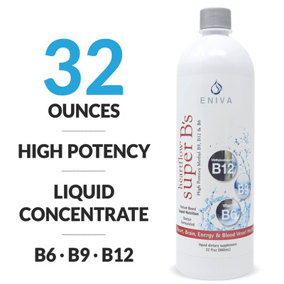 Eniva Heartflow Super Bs, 32 oz heart health supplements support the health of blood vessels, high-potency B-vitamins, healthy and normal homocysteine levels, High-Potency B12 and B6, cardiovascular health, neurologic function, nerve function, brain function, memory, emotional health, mood, stress management,* Product ID 11010