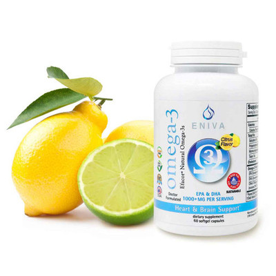 Omega 3 EPA/DHA Efacor, 60 softgels, fish oil with no "fishy taste." Light citrus taste, whole body health, heart & brain health, High Potency Efacor, UltraPure, Meets the FDA Formulary Requirement for Making The Health Claim This Product May Reduce The Risk Of Cardiovascular Disease*, Premium Quality -  Heavy Metal Testing, Potency Verified and Sourced From Small Ocean Fish of Mackerel, Sardine & Anchovy, softgels, essential fatty acid, Eniva Product ID 13505