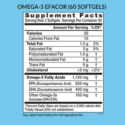 Omega 3 EPA/DHA Efacor, 60 softgels, Supplement Facts