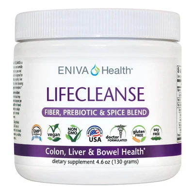 Eniva LifeCleanse Fiber Complex Powder (4.23 oz), natural fiber and herbal supplement for gentle elimination and digestive cleansing