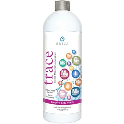 Eniva Minerals for Life Trace Multi Minerals, 32 oz, liquid dietary supplement, Cell-Ready, wide spectrum rare minerals, integrative nutrition, essence of life, proper balance of minerals, nutrient depleted soil, over processed foods lack of minerals, why supplement, the need to supplement, solutomic, bioavailable nutrients, natural minerals, no fructose, no sugars, no calories, no caffeine, no animal by-products, no animal testing, aqueous delivery system, advanced nutrition, Product ID 8917