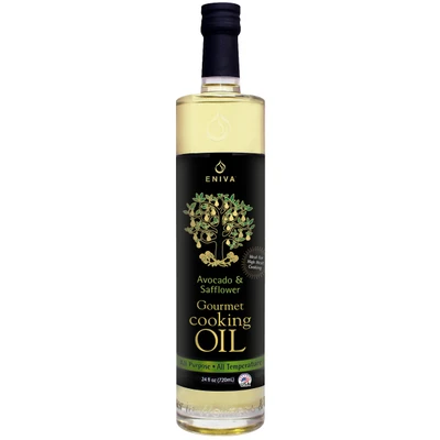 Eniva Heart Healthy Cooking Oil 24 oz, Omega 9 Cooking Oil, Premium blend of hexane-free, pure-pressed avocado and safflower oils, with a clean, delicate Omega 9 oil flavor that doesn't interfere with the flavor of food. Super Omega 9 Premium Cooking Oil is the gourmet "Queen of Cooking Oils" exquisitely blended for taste and health. It is loaded with stable omega fatty acids that contribute to good health, similar to olive oil, so prominent in the healthy Mediterranean diet, without the taste of olive oil. The healthy fatty acids in this product promote heart health, support healthy cholesterol, and aid in improving lipid profiles, brain function, and hormonal balance. Product ID 13502