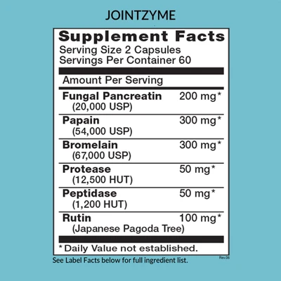 Eniva Joint-Zyme, 120 caps, nutritional enzyme support, joint supplement facts, nutrition facts, ingredient facts, Product ID 17003