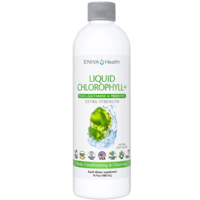 Chlorophyll Plus Liquid Supergreens for skin health; 100% vegan; 24000mg , lowest cost per serving