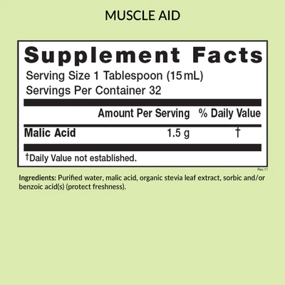 Eniva Muscle Aid, Malic Acid, 16 oz, natural liquid dietary supplement, Supplement Facts, Nutrition Facts, Ingredients, Product ID 11002