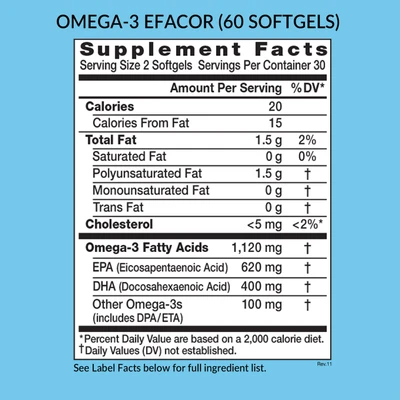 Omega 3 EPA/DHA Efacor, 60 softgels, Supplement Facts