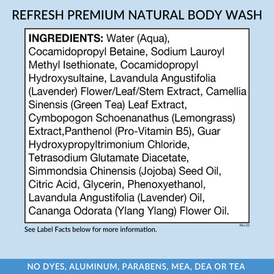Eniva Refresh Premium Natural Body Wash, 12 oz, Ingredients