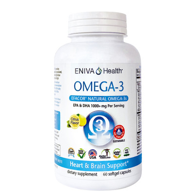 Omega 3 EPA/DHA Efacor, 60 softgels, fish oil with no "fishy taste." Light citrus taste, whole body health, heart & brain health, High Potency Efacor, UltraPure, Meets the FDA Formulary Requirement for Making The Health Claim This Product May Reduce The Risk Of Cardiovascular Disease*, Premium Quality -  Heavy Metal Testing, Potency Verified and Sourced From Small Ocean Fish of Mackerel, Sardine & Anchovy, softgels, essential fatty acid, Eniva Product ID 13505