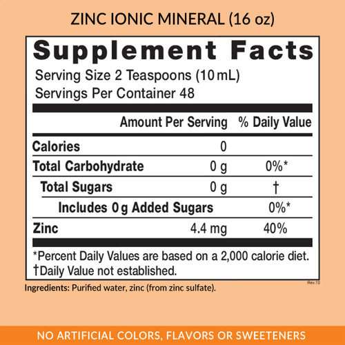 Eniva Minerals for Life Zinc Liquid Concentrate, 16 oz, Cell-Ready mineral, supplement facts