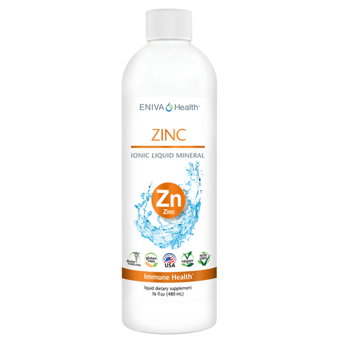Eniva Minerals for Life Zinc Liquid Concentrate, 16 oz, liquid zinc supplement with Cell-Ready-Mineral ZINC, healthy skin, connective tissue, healthy immune system, vision, reproduction, nature based, natural mineral solution, solutomic, cold and flu buster, ward of infection, body support, combat virus, Product ID 8014