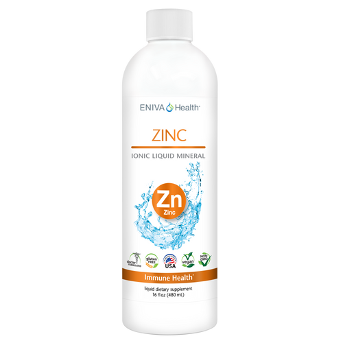 Eniva Minerals for Life Zinc Liquid Concentrate, 16 oz, liquid zinc supplement with Cell-Ready-Mineral ZINC, healthy skin, connective tissue, healthy immune system, vision, reproduction, nature based, natural mineral solution, solutomic, ward off infection, body support, combat virus, Product ID 8014