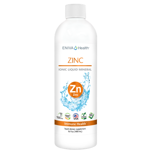Eniva Minerals for Life Zinc Liquid Concentrate, 16 oz, liquid zinc supplement with Cell-Ready-Mineral ZINC, healthy skin, connective tissue, healthy immune system, vision, reproduction, nature based, natural mineral solution, solutomic, ward off infection, body support, combat virus, Product ID 8014