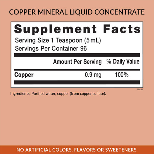 Eniva Copper Minerals for Life Concentrate, 16 oz, liquid dietary supplement, back panel label, Supplement Facts, Nutritional Facts, Ingredient Facts, Product ID 8008 Eniva Copper Minerals for Life Concentrate, 16 oz, liquid dietary supplement, back panel label, Supplement Facts, Nutritional Facts, Ingredient Facts, Product ID 8008