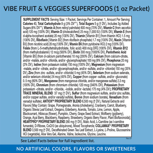 Eniva VIBE Fruit Sensation Packets, 20 quantity, 1 oz each packet, Supplement Facts