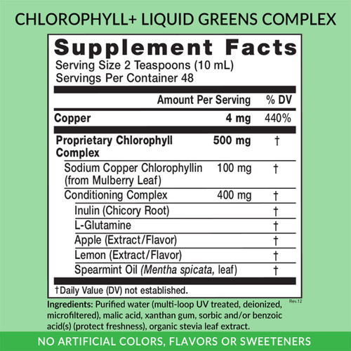 Eniva Chlorophyll+ Liquid Greens Complex, 16 oz, Supplement Facts