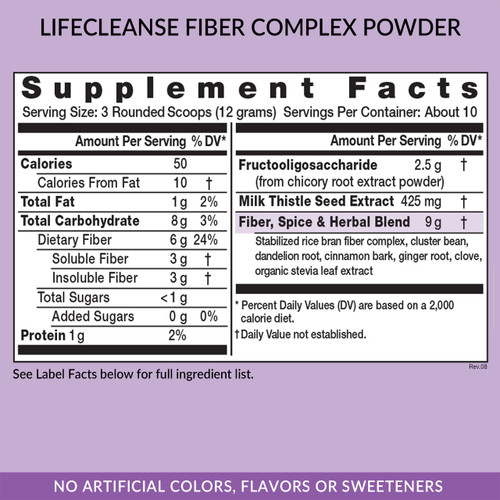 Eniva LifeCleanse Fiber Complex Powder, 4.23 oz, Supplement Facts