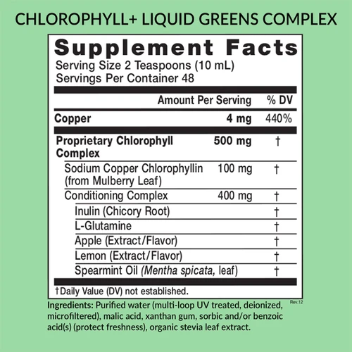 Eniva Chlorophyll+ Liquid Greens Complex, 16 oz, Supplement Facts