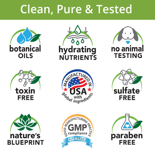 Botanical Oils, Hydrating Nutrients, No Animal Testing, Toxin Free, Manufactured in the USA with Global Ingredients, Sulfate Free, Nature's Blueprint, GMP, Paraben Free