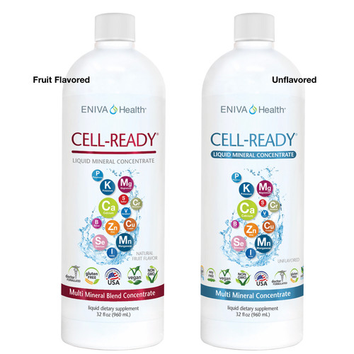 Eniva Cell-Ready liquid minerals supplement 32 oz, multi minerals, Available in Natural Flavor and Unflavored, liquid dietary supplement, natural daily multi, natural, physiologic balance of minerals, Solutomic¬Æ technology, advanced aqueous mineral nutrition, nutritional balance, mineral ions, ionic minerals, sparkling clear solution, quicker and faster absorption than tablets or capsules, quick dissolve in digestive system, bioavailable nutrients, Solutomic, submicron mineral ions, enhanced absorption, Aqueous Stabilization, Product ID 17005 and 17000