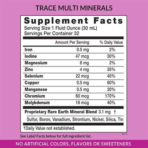 Eniva Minerals for Life Trace Multi Minerals, 32 oz, liquid dietary supplement, supplement facts Eniva Minerals for Life Trace Multi Minerals, 32 oz, liquid dietary supplement, supplement facts