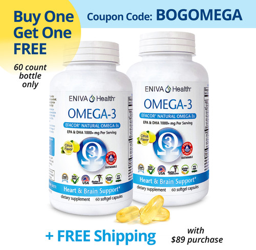 Omega 3 EPA/DHA Efacor, 60 caps, fish oil with no "fishy taste." Buy One Get One FREE + FREE Shipping with Minimum $89 purchase